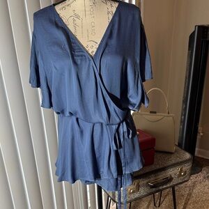 LOFT Navy Blue Wrap Blouse with Tie